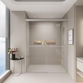 56-60 in. W x 72 in. H Double Sliding Shower Door, Semi-frameless Bypass Bathroom Sliding Door with 1/4" (6mm) Tempered Glass for Walk-in Shower, Brushed Nickel GF-24D03-60BNX