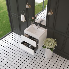 24" Floating Bathroom Vanity with Sink, Modern Wall-Mounted Bathroom Storage Vanity Cabinet with Solid Surface Top Basin and Soft Close Drawers, Glossy White GF-24V11-24GW W1920P385474