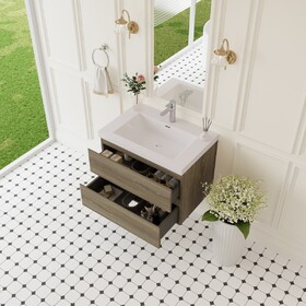 30" Floating Bathroom Vanity with Sink, Modern Wall-Mounted Bathroom Storage Vanity Cabinet with Solid Surface Top Basin and Soft Close Drawers, ash Grey W1920P385477
