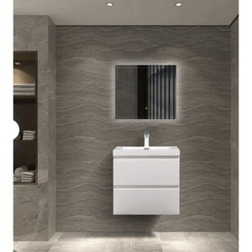 23.5" Wall Mounted Single Bathroom Vanity in Gloss White with White Solid Surface Vanity Top W1920S00001