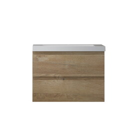 29" Wall Mounted Single Bathroom Vanity in Natural Wood with White Solid Surface Vanity Top W1920S00005