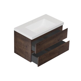 35" Wall Mounted Single Bathroom Vanity in Rosewood with White Solid Surface Vanity Top W1920S00009