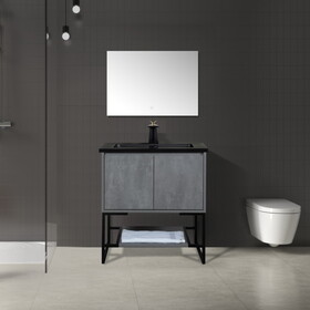 TONA 30" Bathroom Vanity with Sink, Modern Bathroom Vanity with Invisible Handle, Floor Mounted Vanity Set with Stainless Steel Frame W1920S00049