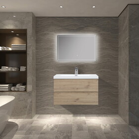 36" Wall Mounted Single Bathroom Vanity in Natural Wood W1920S00052