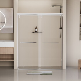 56-60 in. W x 76 in. H Semi-Frameless Shower Door, Double Sliding Shower Door, 5/16" (8mm) Clear Tempered Glass Shower Door with Explosion-Proof Film, Chrome 24D212-60C-COMBO W1920S00075