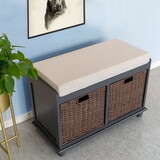 Home Collection Shoe Storage Bench with 2 Brown Drawer and White Cushion W1921P143540