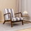 Cotton Accent Chair Mid-Century Modern Living Room Armchair with Nailhead Trim & Wood Legs Comfy Upholstered Single Sofa Modern Accent Chair Single Wood Frame Living Room Armchair Stripped Gray White