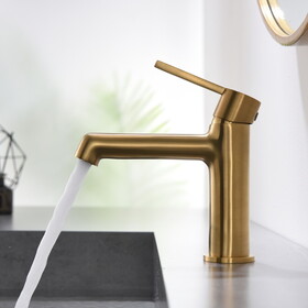 Brushed Gold Bathroom Faucet for Sink 1 Hole, Bathroom Sink Faucet Single Handle, Modern Bathroom Basin Faucet W1932P148592