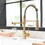Purifier Kitchen Faucet Drinking Water Faucet, Pull Down Water Filter Kitchen Sink Faucets (Black and Nickel gold) W1932P156132