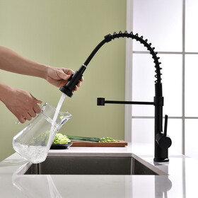 Commercial Black Kitchen Faucet with Pull Down Sprayer, Single Handle Single Lever Kitchen Sink Faucet W1932P172279
