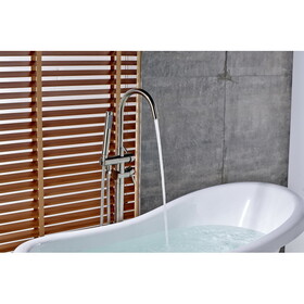 Single Handle Freestanding Tub Filler Floor Mount Bathtub Faucet with Handheld Shower (Brushed Nickel) W1932P172283