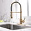 Commercial Brushed Nickel Kitchen Faucet with Pull Down Sprayer, Single Handle Single Lever Kitchen Sink Faucet with Deck Plate W1932P172308