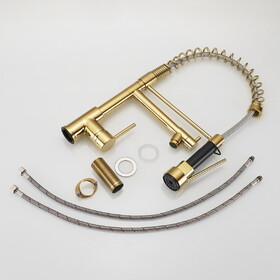 Commercial Kitchen Faucet with Pull Down Sprayer, Single Handle Single Lever Kitchen Sink Faucet Gold Faucet W1932P172311