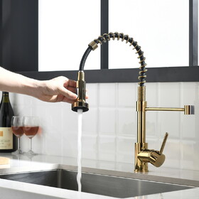 Commercial Black and Gold Kitchen Faucet with Pull Down Sprayer, Single Handle Single Lever Kitchen Sink Faucet W1932P172327