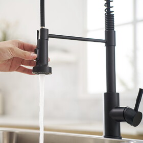 Commercial Black Kitchen Faucet with Pull Out Sprayer, Single Handle Single Lever Kitchen Sink Faucet W1932P172331