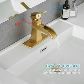 Sink Faucet with Deck Plate Waterfall Nickel Gold with Pop Up Drain and Supply Lines Bathroom faucets for Sink 1 Hole One Handle Faucets Vanity Bath Mixer Tap