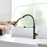 Commercial Black and Nickel Gold Kitchen Faucet with Pull Out Sprayer, Single Handle Single Lever Kitchen Sink Faucet W1932P180032