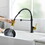 Commercial Black and Nickel Gold Kitchen Faucet with Pull Out Sprayer, Single Handle Single Lever Kitchen Sink Faucet