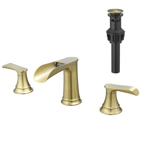 Bathroom Faucets for Sink 3 Hole Nickel Gold 8 inch Widespread Bathroom Sink Faucet with Pop Up Drain Double Lever Handle Faucet Bathroom Vanity Faucet Basin Mixer Tap Faucet with Hose, W1932P182995