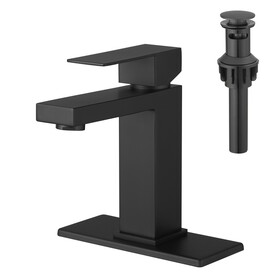 Sink Faucet with Deck Plate Waterfall Black with Pop Up Drain and Supply Lines Bathroom faucets for Sink 1 Hole One Handle Faucets Vanity Bath Mixer Tap W1932P182996