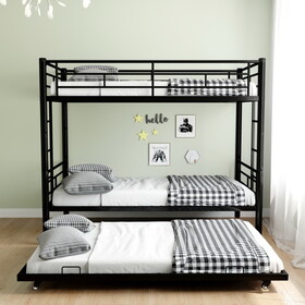 Heavy-duty Sturdy Meta Twin over Full Bunk Bed/l/ Noise Reduced/ Safety Guardrail/No Box Spring Needed, Black W1935P167849