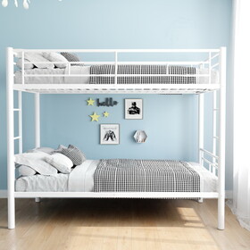 Bunk Bed Twin over Twin Size with Ladder and high Guardrail, Able to Split, Metal Bunk Bed, Storage Space, Noise Free, White W1935P167851