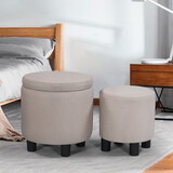 JST Home Decor Upholstered Round Fabric Tufted Footrest 1+1 Ottoman, Ottoman with Storage for Living Room & Bedroom, Decorative Home Furniture, Beige