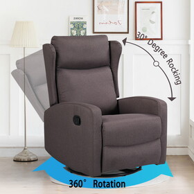 JST Rocking Swivel Recliner Chair for Living Room, 360 Degree Swivel, Adjustable Reclining Chair, Classic and Traditional Recliner Sofa with Lumbar Support (Linen Brown)