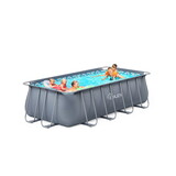 14ft x 7ft x 48in Metal Frame Swimming Pool Set for Families, Rectangular Above Ground Pool Set with Cartridge Filter Pump, Filter Cartridge, Pool Ladder, Ground Cloth, Pool Cover, W1982134550