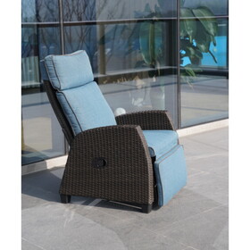 Grand patio Indoor & Outdoor Moor Lay Flat Recliner PE Wicker with Flip Table Push Back Reclining Lounge Chair