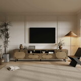 TV station, TV room, entertainment center, can accommodate 65 inch TV, UV open drawers, solid wood legs, can be placed in living room, bedroom, TV cabinet rattan weaving, color: brown W1983140257