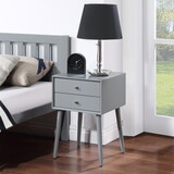 Nightstand with 2-Drawers, Small Side End Table with Storage, Gray