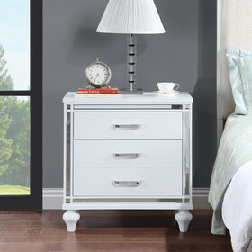 Contemporary Nightstands with mirror frame accents, Bedside Table with two drawers and one hidden drawer, End Table with Crystal Pull for Living Room,Bedroom, White