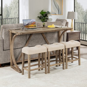 4-Piece Bar Table Set with Power Outlet, Dining Bar Table and Chairs Set,Bar Table Set with 3 Padded Stools for Living Room, Dining Room, Game Room, Brown W1998P193823