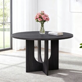 Modern Round Dining Table for 4, Farmhouse 47.3 inch Round Dining Table for Kitchen, Dining Room, Living Room, Antique Black