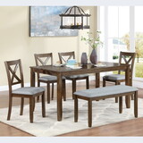 Wooden Dining Rectangular Table set with Bench for 6,Kitchen Dining Table with Bench for Small Space,Walnut P-W1998S00004