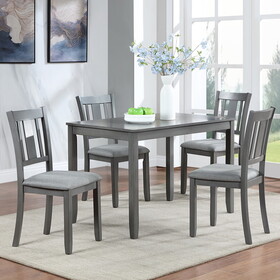 5 Piece Modern Dining Set, Rectangular Wooden Dining Table with 4 Upholstered Chairs for Kitchen, Dining Room, Gray