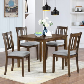 5 Piece Modern Dining Set, Square Wooden Dining Table with 4 Upholstered Chairs for Kitchen, Dining Room, Walnut