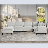 Modular Sofa, Sectional Couch U Shaped Sofa Couch with Ottoman, 6 Seat Chenille Corner Sofa for Living Room, Light Gray