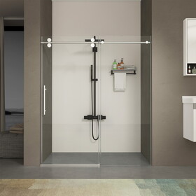 56"-60"W x 76"H Frameless Shower Door, Sliding Shower Door, with Premium 3/8"(10mm) Thick Tempered Glass Shower Enclosure,Double Side Easy Clean Coat,Chrom Finished with Buffer W2011P197884