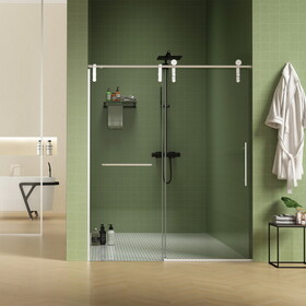 56"-60"W x 70"H Frameless Shower Door, Sliding Shower Door, Premium 5/16"(8mm) Thick Tempered Glass Shower Enclosure with Towel Bar,Double Side Easy Clean Coat,Brushed Nickel Finished with Buffer