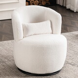 White Plush Swivel Accent Chair - Contemporary Round Armchair with 360° Rotation and Metal Base for Living Room Elegance W2012P151411