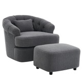 Swivel Chair with Ottoman, Modern Luxury Velvet Swivel Accent Chair, Comfy Round Armchair, Single Sofa Armchair with Lounge Seat for Bedroom/Office/Reading Spaces,Set of 1,Dark Grey