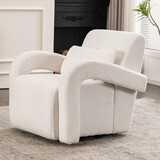 Cozy white Teddy Fabric Armchair - Modern Sturdy Lounge Chair with Curved Arms and Thick Cushioning for Plush Comfort W2012S00001