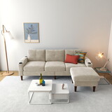 Convertible Combination Sofa Sofa L-Shaped Sofa with Footstools with Storage, Beige Sofa for Living Room, Living Room/Bedroom/Office/Small Space 3-Seater Combination Sofa P-W2012S00003