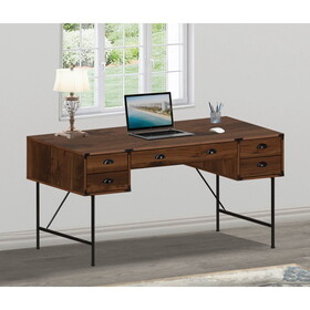 59" Writing Desk"Versatile Walnut Office Desk with Contemporary Metal Frame & Multiple Storage Drawers" W2026P197396