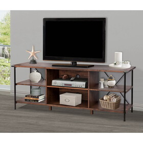 65" TV Stand, Open Design Walnut TV Stand with Cable Management and Adjustable Metal Feet W2026P197397