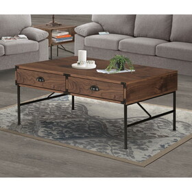 Coffee Table, Chic Walnut Coffee Table with Drawers and Sleek Metal Frame for Modern Living Spaces W2026P197401