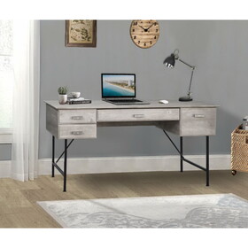 59" Writing Desk, Washed Gray Writing Desk - Computer Table with Keyboard Tray, Power Cord Management, and Multiple Drawers for Home Office W2026P197403