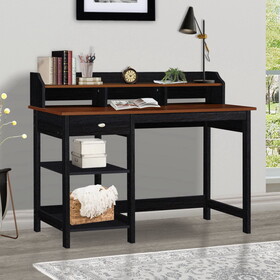 47" Writing Desk with Hutch, Teak and Black Oak Dual-Tone Desk - Spacious Writing and Computer Table with Drawer and Adjustable Shelf for Home Office W2026P197425